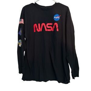 NASA Red Logo Black Long Sleeve Tee